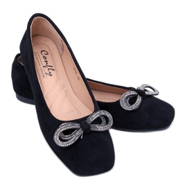 BM Baleriny zamszowe z kokardką Serna Nero czarne