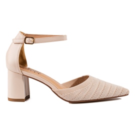 Czółenka damskie Shelovet na słupku beżowe beżowy