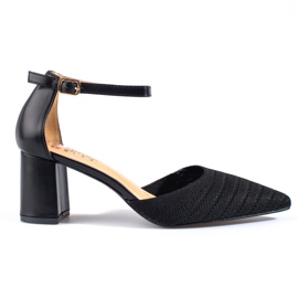 Czółenka damskie Shelovet na słupku czarne