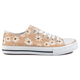 Trampki damskie Shelovet beżowe w kwiaty beżowy