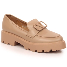 Półbuty damskie na obcasie i platformie beżowe Vinceza 16380 beżowy