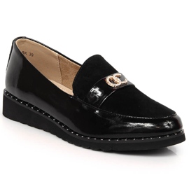 Skórzane półbuty damskie z cyrkoniami Filippo DP1515/23 czarne