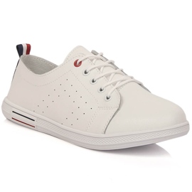 Skórzane półbuty damskie sportowe ażurowe białe Filippo DP3508/23