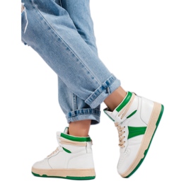 Sneakersy damskie Shelovet wysokie biało-zielone białe