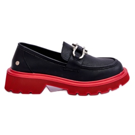 Skórzane Mokasyny Z Ozdobą GOE LL2N4040 Czarno-Czerwone czarne