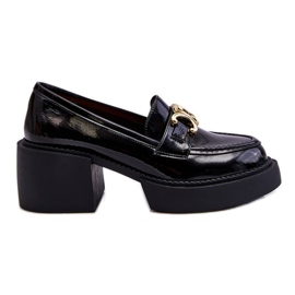 S.Barski Modne Półbuty Czółenka Na Masywnym Obcasie Czarne Imani