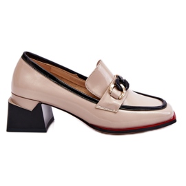 S.Barski Wygodne Czółenka Na Niskim Obcasie Beżowe Valenti beżowy czarne