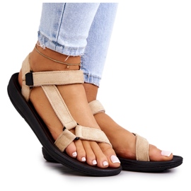 Damskie Zamszowe Sportowe Sandały Beżowe beżowy