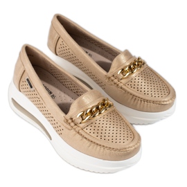 SHELOVET Złote mokasyny damskie Slovet na platformie złoty