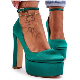 BM Modne Czółenka Na Wysokim Słupku Zielone Hayden