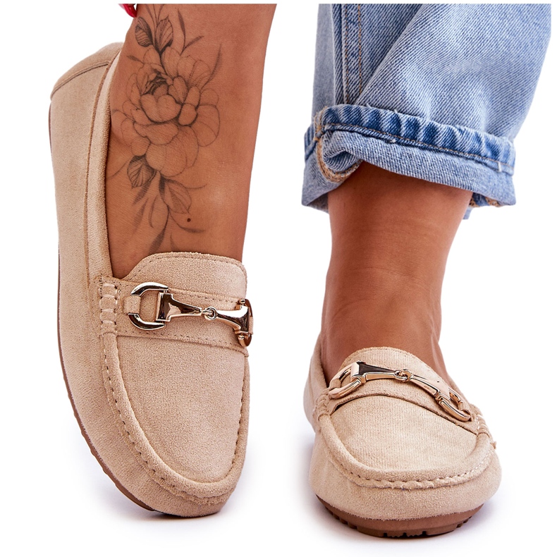 FC3 Klasyczne Zamszowe Mokasyny Z Ozdobą Beżowe Arla beżowy