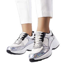 Srebrne sneakersy z metalicznymi wstawkami Béri srebrny