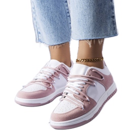 PA1 Różowe sneakersy z łączonych materiałów Hila białe