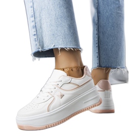 Biało-różowe sneakersy na platformie Lepage białe