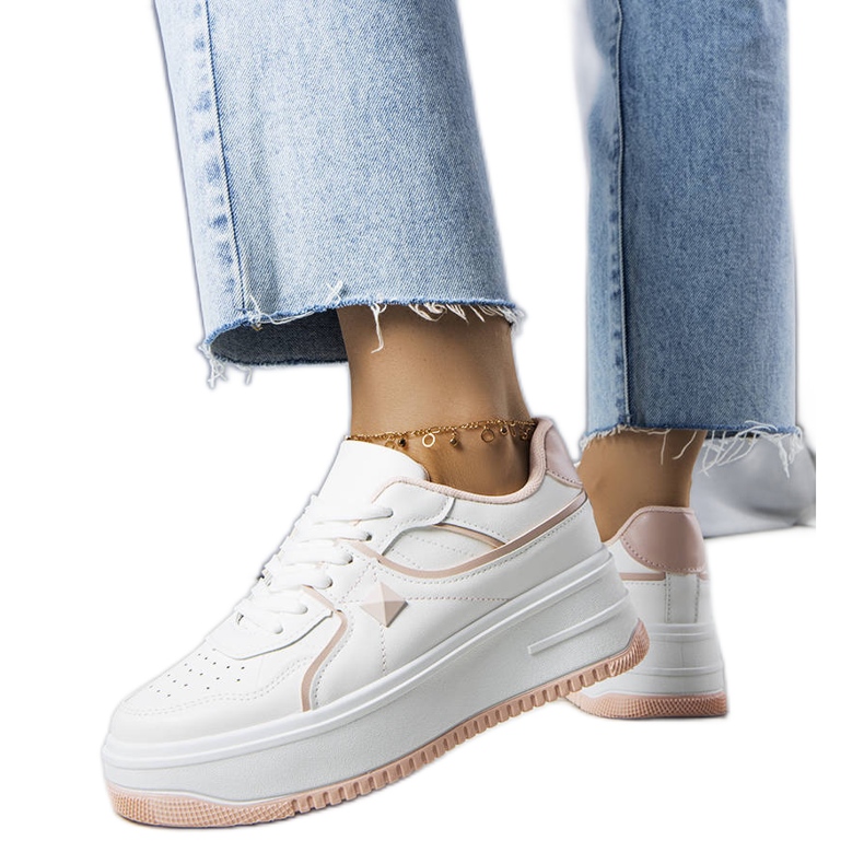 Biało-różowe sneakersy na platformie Lepage białe