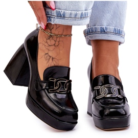 S.Barski Skórzane Czółenka Na Masywnym Obcasie Czarne Maximo