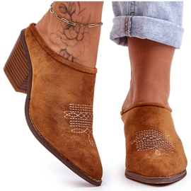 BM Damskie Zamszowe Klapki Kowbojki Camel Romina brązowe