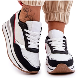 BM Damskie Buty Sportowe Na Koturnie I Platformie Biało-Czarne Allen białe