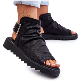 BM Damskie Sandały Z Cholewką Za Kostkę Czarne Adonis