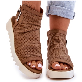 BM Damskie Sandały Z Cholewką Za Kostkę Camel Adonis brązowe