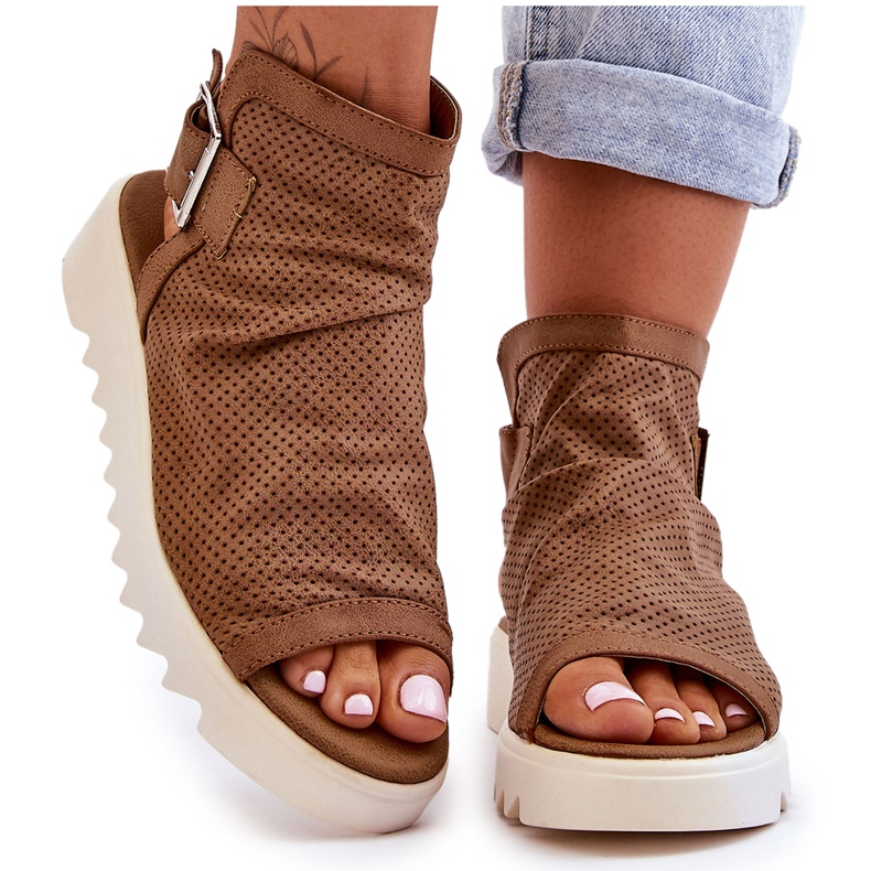 BM Damskie Sandały Z Cholewką Za Kostkę Camel Adonis brązowe