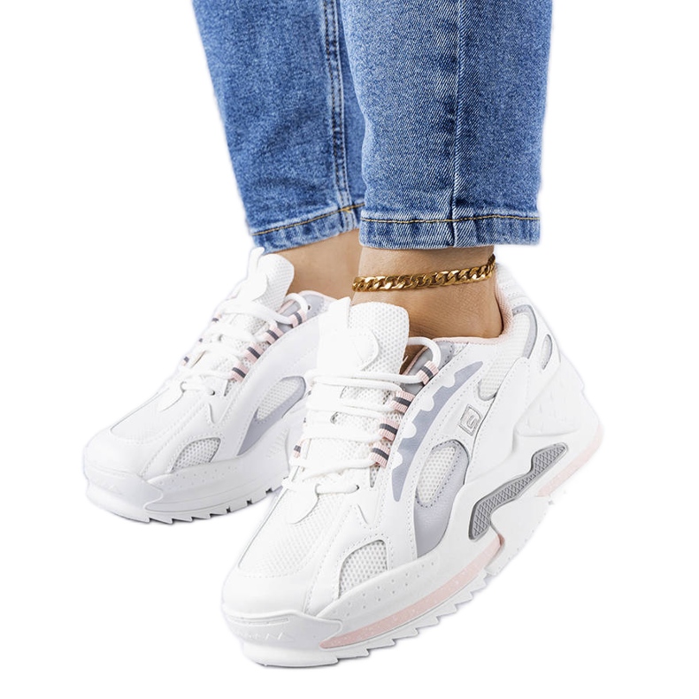 PA1 Biało-różowe sneakersy na koturnie Germain białe srebrny
