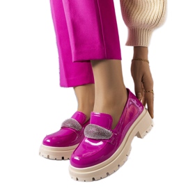 Różowe lakierowane półbuty z cyrkoniami Mouss