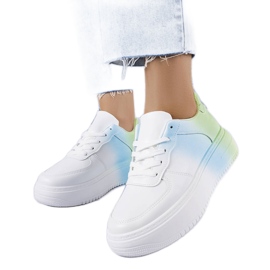PA1 Biało-zielone sneakersy na platformie Lance białe niebieskie