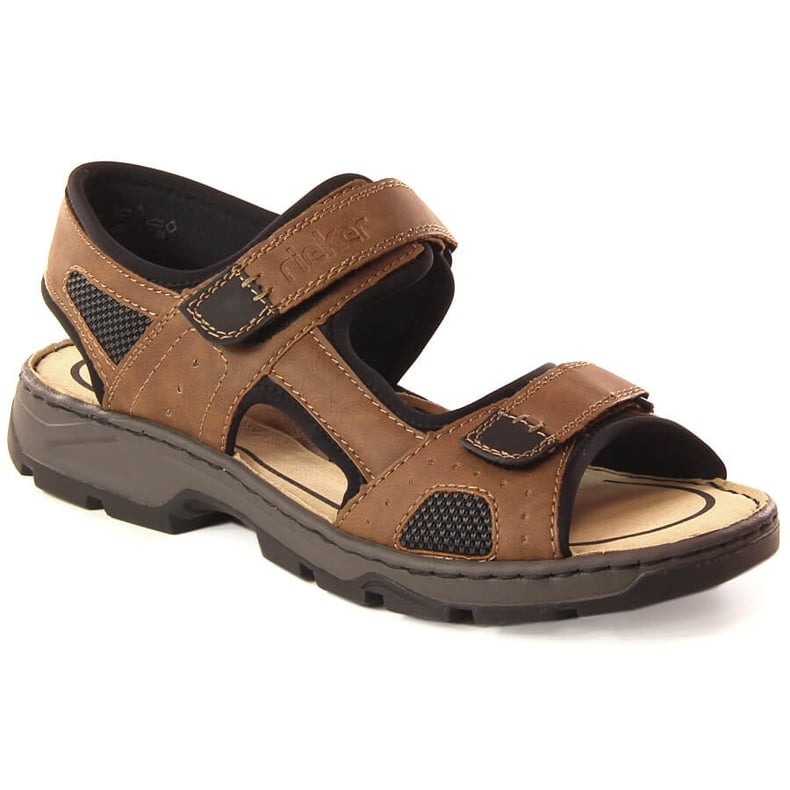Komfortowe sandały męskie na rzepy brązowe Rieker 26156-25