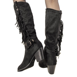 Czarne kozaki ocieplane na słupku Achin