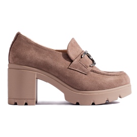 W. Potocki Półbuty na obcasie zamszowe ciemnobeżowe Potocki beżowy