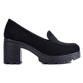 W. Potocki Półbuty damskie na obcasie zamszowe Potocki czarne