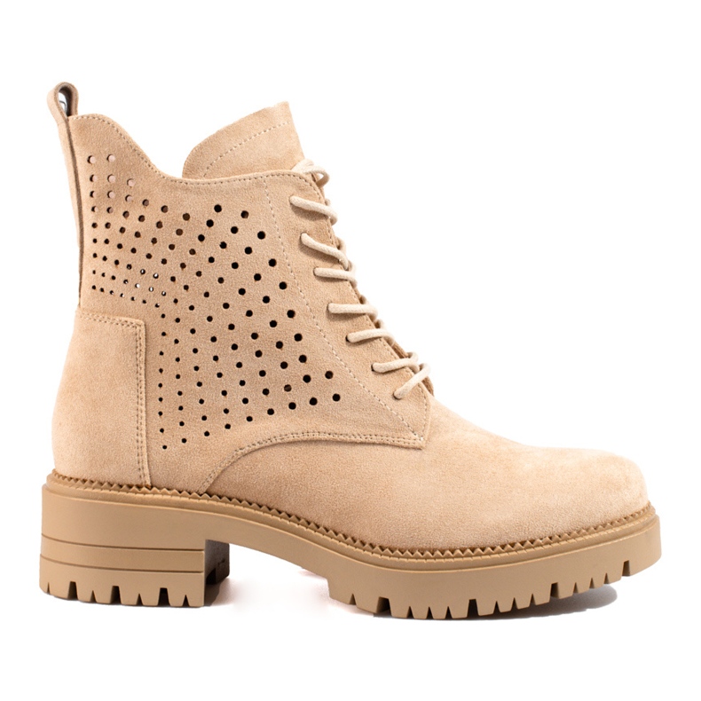 W. Potocki Ażurowe botki workery zamszowe Potocki beżowe beżowy