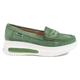 Mokasyny na grubej podeszwie damskie Shelovet zielone