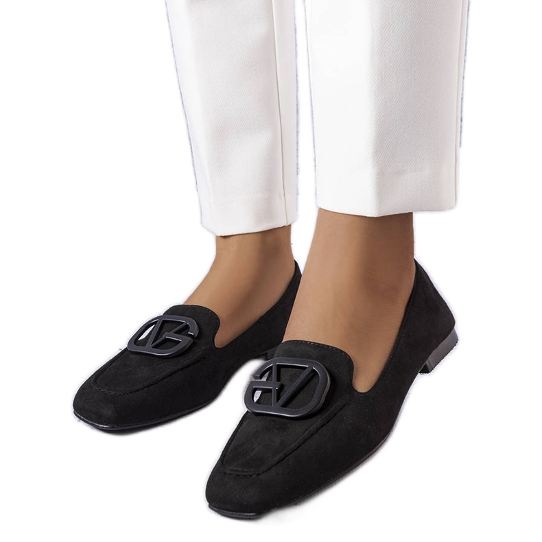 Czarne balerinki z kwadratowym noskiem Carrière