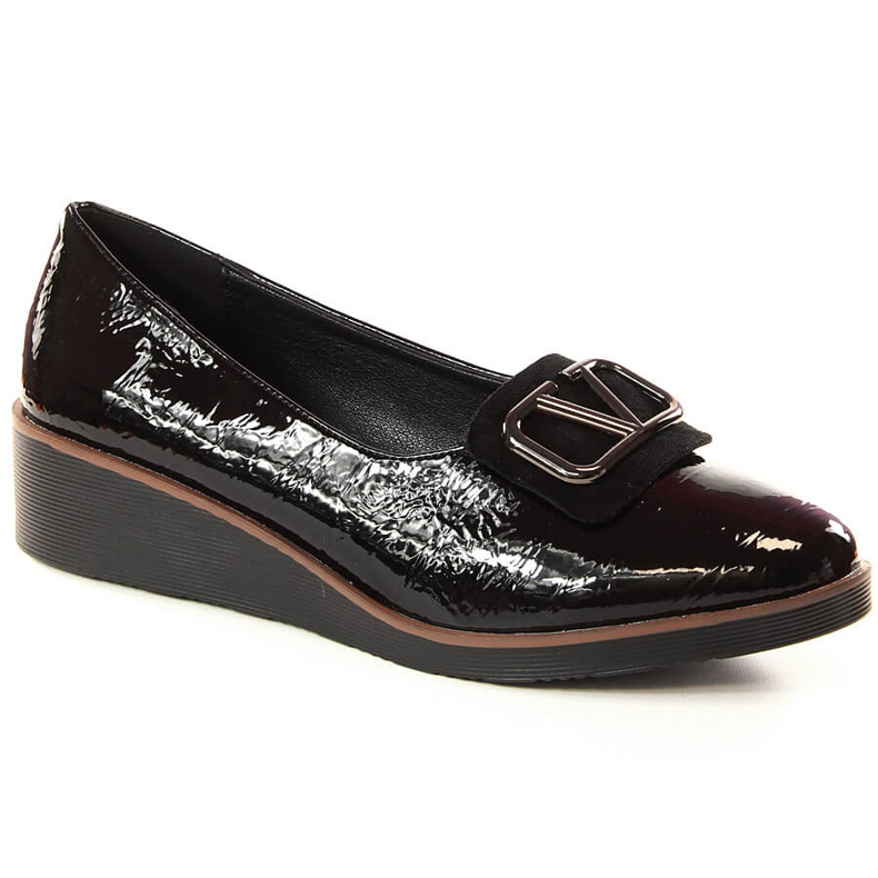 Półbuty lakierowane damskie na koturnie czarne Jezzi RMR2265-3