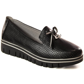 Półbuty damskie na platformie ażurowe czarne Jezzi RMR2268-2