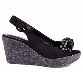 Damskie sandały na koturnie zamszowe Shelovet czarne