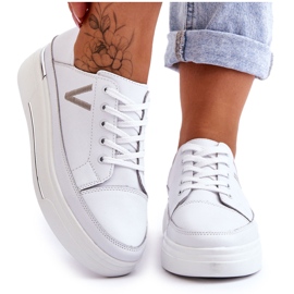 Vinceza Damskie Skórzane Sportowe Buty Na Platformie Białe Saul