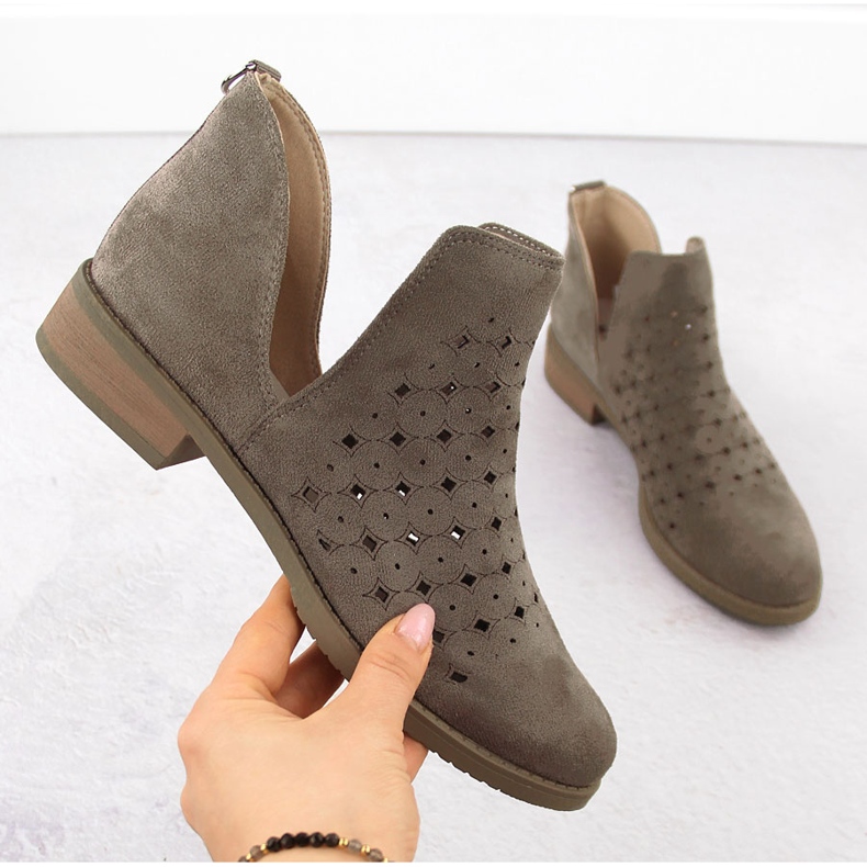 M. DASZYŃSKI Botki damskie zamszowe ażurowe wsuwane brązowe M.Daszyński SA62-102