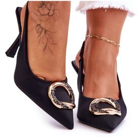 Modne Szpilki Z Ozdobą I Cyrkoniami Czarne Alexia