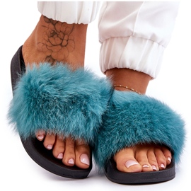 Damskie Gumowe Klapki Z Futerkiem Turkusowe Lucrece niebieskie
