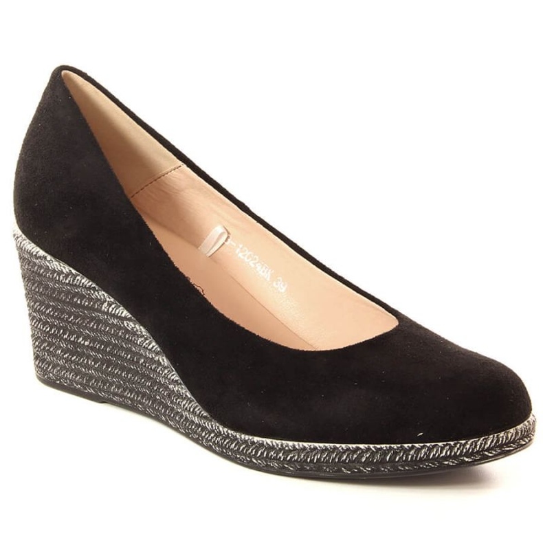Czółenka zamszowe na koturnie Potocki W WOL132A czarne