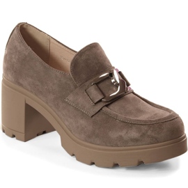 Zamszowe półbuty na słupku i platformie Potocki W WOL135 beżowy