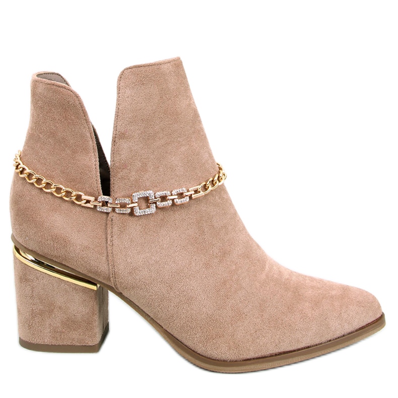 BM Botki na obcasie wiosenne Virginia Khaki beżowy