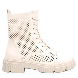 BM Botki ażurowe sznurowane Wyman Beige beżowy