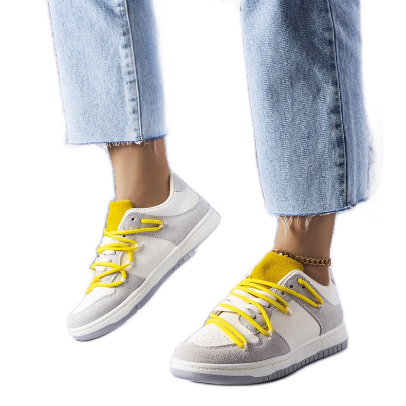 Szare sneakersy z żółtymi sznurówkami Aucoin