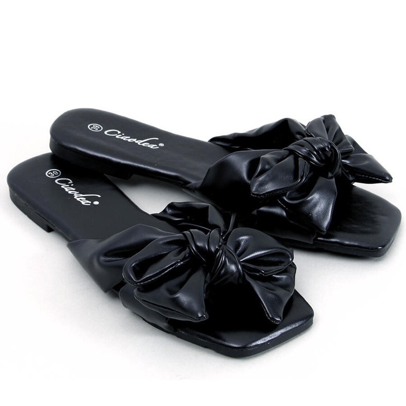 Klapki z kokardą Minnen Black czarne