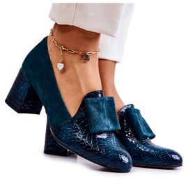 PA2 Zamszowe Wężowe Czółenka Zielone Diana