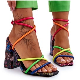 Modne Sandały Na Obcasie Multikolor Josette wielokolorowe